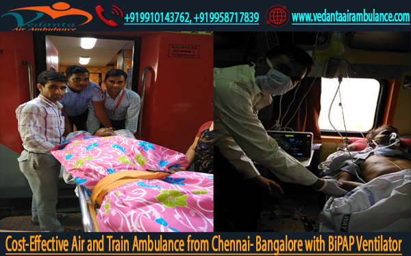 Specialized in Transfer of Ventilated Patients by Vedanta Air Ambulance Service in Chennai with all ICU Equipment’s